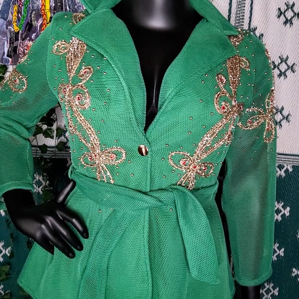 Elegant Green Embellished Women's Jacket